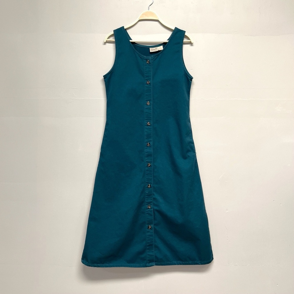 Vintage dark green/teal sleeveless midi dress